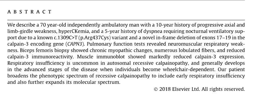 Una nuova mutazione CAPN3 nella distrofia muscolare del cingolo degli arti con insufficenza respiratoria precoce